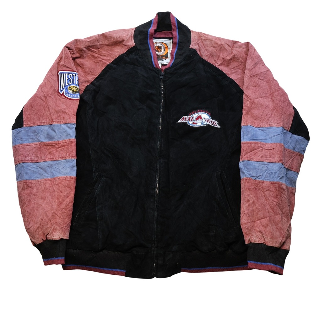 G-III Mens XL Colorado Avalanche Jacket Black Suede Leather Embroidered NHL